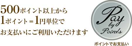 500ポイント以上から1ポイント=1円単位でお支払いにご利用いただけます